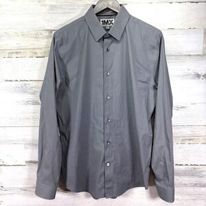 Express 1MX Mens Gray FITTED Cotton Long Sleeve‎ Button Down Dress Shirt Size L